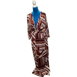 It’s Dress size large brown and white pattern v neck front and back drop🌟